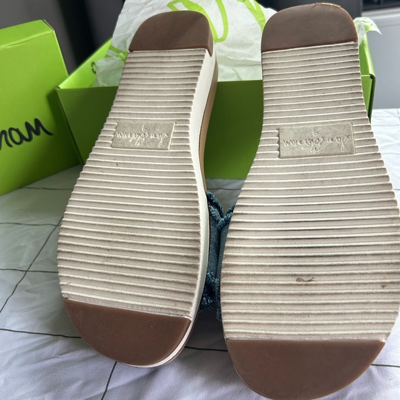 Sam Edelman Ariane Fray Blue Denim Slide Sandals - Picture 3 of 11